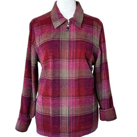 Allison Daley Jackets & Blazers - Allison Daley Red & Pink Plaid Zip Up Jacket Long Sleeve Jacket Coat Size 16W